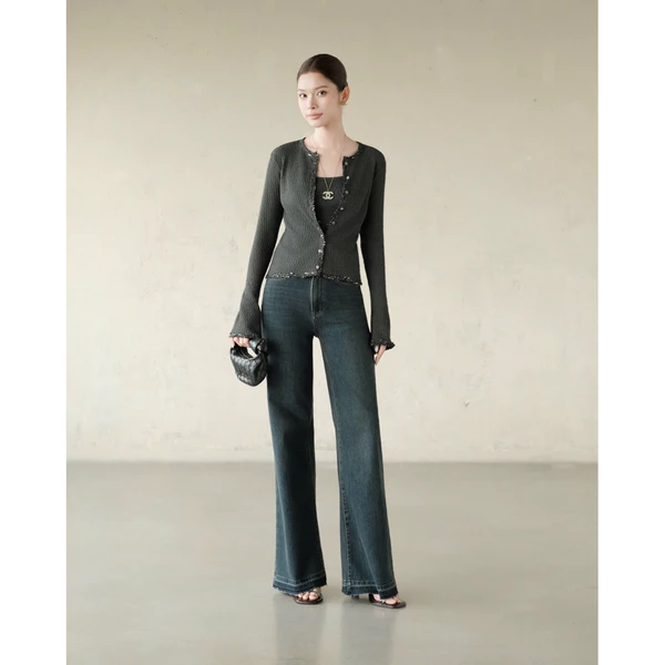 RUBIES Ryan Jeans - Quần Dài Nữ Vải Jean Mềm Cạp Trễ Ống Suông Đứng