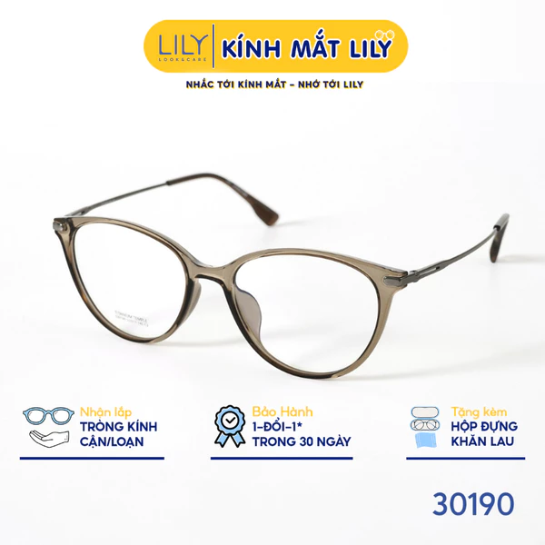 Gọng kính mắt tròn nam nữ LILYEYEWEAR chất liệu nhựa phối càng Titan cao cấp kiểu dáng hiện đại màu sắc thời trang 30190