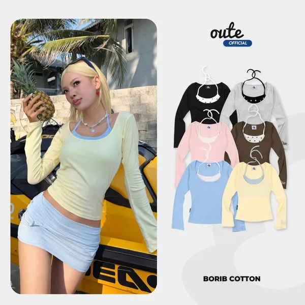 Áo Thun Nữ Dài Tay Ôm Body Phối Bra Outerity VITC Borib Cotton Co Giãn Mềm Mịn