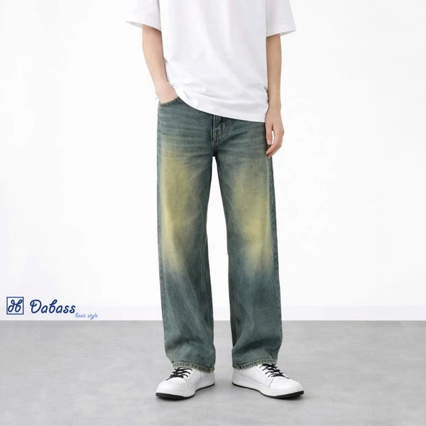 Quần Jean Nam DABASS Ống Suông Rộng Basic Màu Xanh Rêu Wash Phong Cách Streetwear Trẻ Trung Năng Động