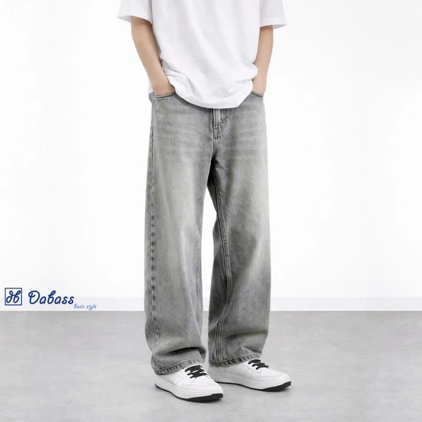 Quần Jean Nam DABASS Ống Suông Rộng Màu Xám Wash Phong Cách Streetwear Trẻ Trung Năng Động