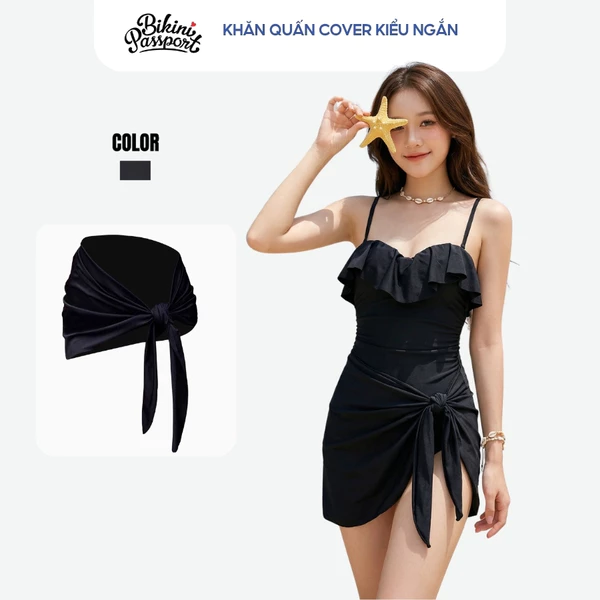 Khăn quấn cover nữ cao cấp Bikini Passport kiểu dáng ngắn - màu đen - VS300_BL