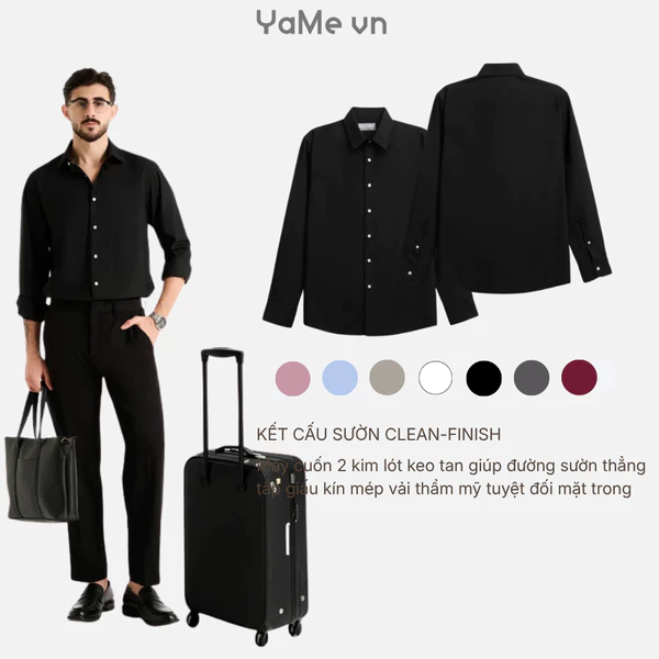 Áo sơ mi tay dài cho người lười ủi, vải không co giãn, phom ôm vừa F2 - Non Branded 019 24012 |YaMe|