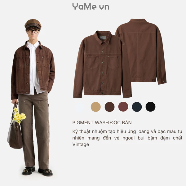 Áo khoác jean trơn một màu, cổ bẻ, không nón, phom vừa F3 - Multi Color Jean 009 23118 |YaMe|