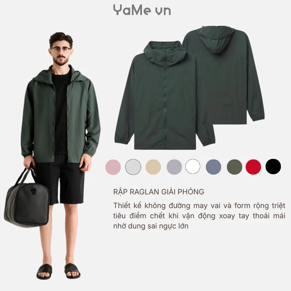 Áo khoác dù trơn một màu, có nón, phom rộng F4 - Non Branded 004 24033 |YaMe|