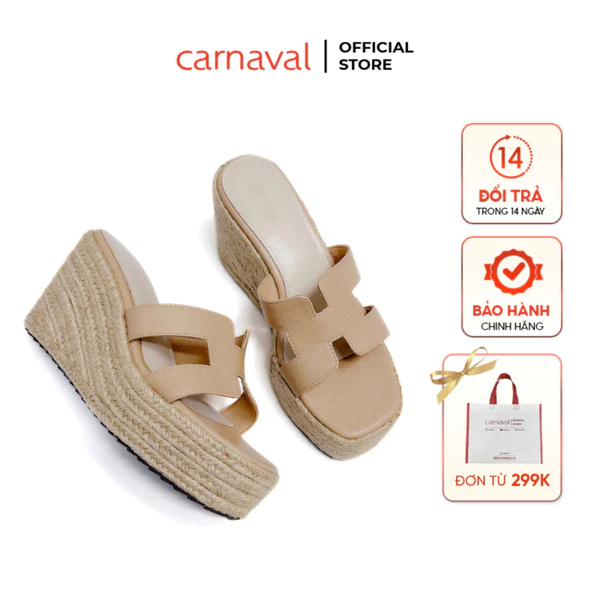 Dép xuồng đế cói Carnaval, đế cao 9 phân tôn dáng, chữ H cách điệu nữ tính - VS14