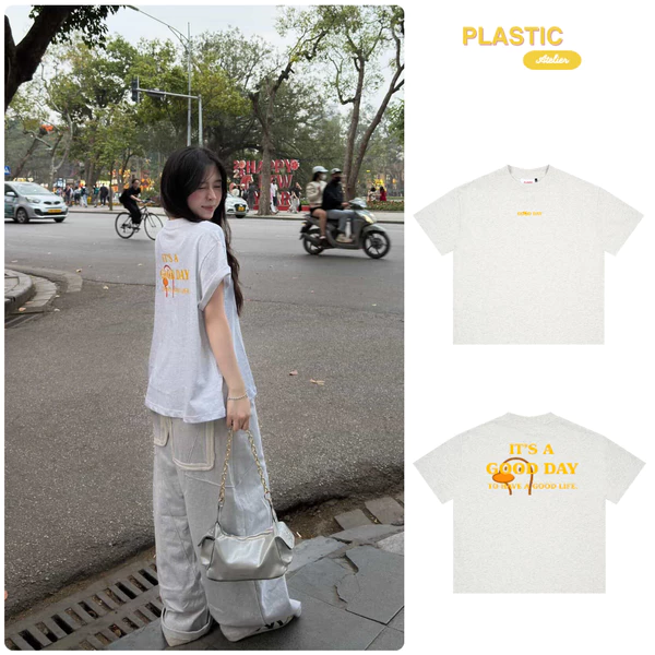 Áo thun oversized boxy, áo thun local "Goodday" 250gsm Cổ Tròn Unisex Nam Nữ Basic