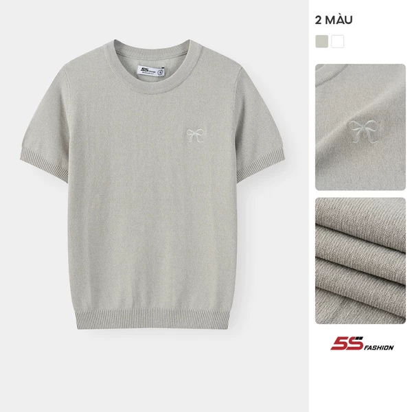 [XẢ HÀNG ĐỢT CUỐI] Áo Len Nữ Cộc Tay 5S FASHION Thêu Nơ Nữ Tính, Phom Dáng Thoải Mái W0ALC26024