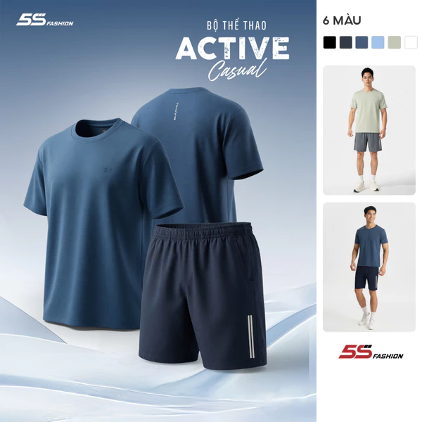 Set Bộ Đồ Nam 5S FASHION ACTIVE CASUAL Nhẹ Mát,Thoáng Khí,Khỏe Khoắn MBTS26042-QST26031