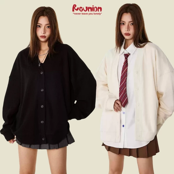RNC Basic Cardigan - Áo Khoác Nỉ 2 Da Trơn Form Oversize Brand REUNION