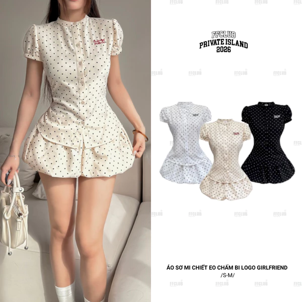 [CÓ TÁCH SET] Áo Sơ mi Chiết eo Chấm bi logo GIRLFRIEND FFCLUB