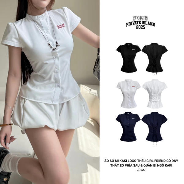 Áo Sơ Mi thêu logo GIRLFRIEND có thắt eo FFCLUB