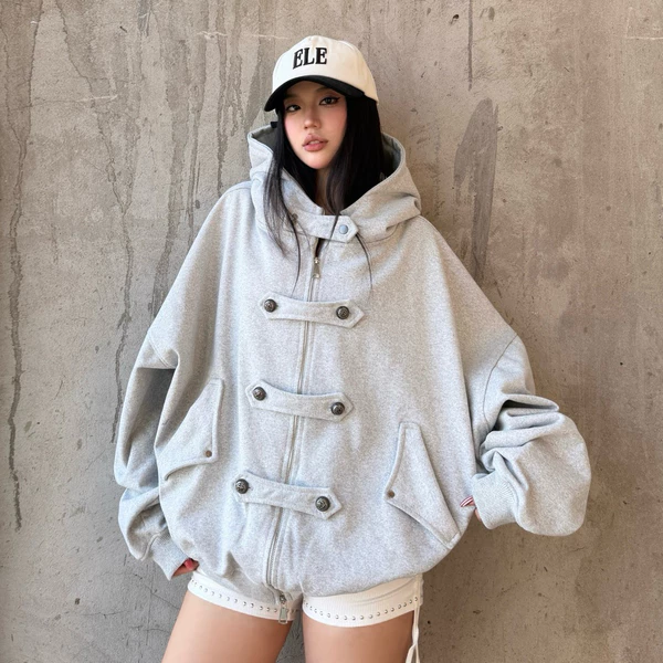 Áo khoác nỉ basic REGODS REBEL HOODIE ZIP form rộng oversize 420GSM - 2 màu xám đen chất nỉ chân cua cao cấp dày dặn