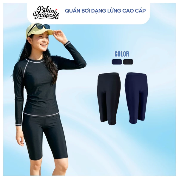 Quần bơi , quần đi biển nữ dáng lửng thể thao, kín đáo, co giãn tốt BIKINI PASSPORT - màu Đen - BS1014_BL