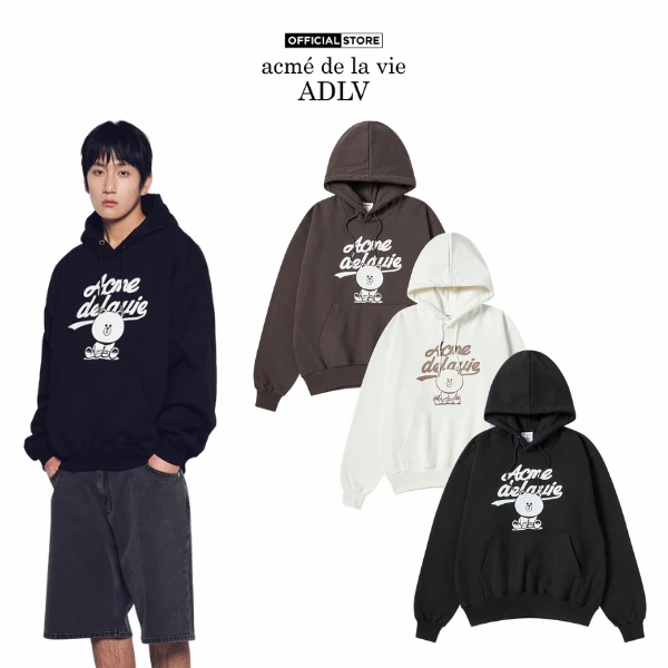 Áo Hoodie ADLV Authentic Line Friends dáng oversized màu Đen/Kem/Nâu đậm - Hàng chính hãng