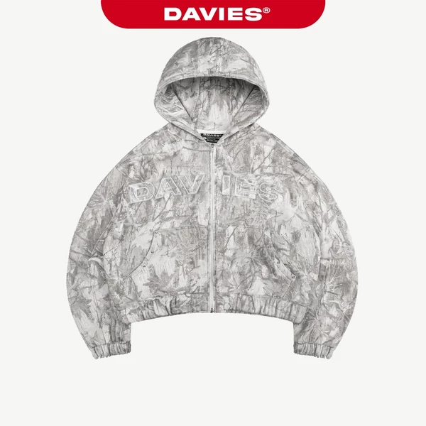 Áo khoác hoodie zip nam nữ nỉ bông DAVIES hoạ tiết lá rừng đính nút bạc hình thêu chữ nổi màu xám nhạt Commando | D-HD5