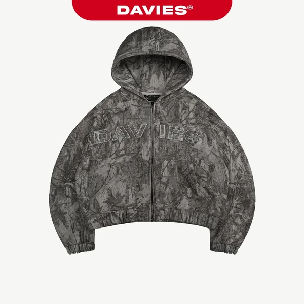 Áo khoác hoodie zip nỉ bông hiphop DAVIES đính nút bạc hoạ tiết lá rừng logo thêu nổi màu xám đậm Commando | D-HD5-XD