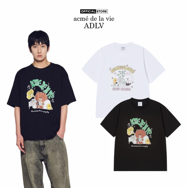 Áo thun ADLV Daily Line Friends dáng oversized màu Đen/Trắng - Hàng chính hãng