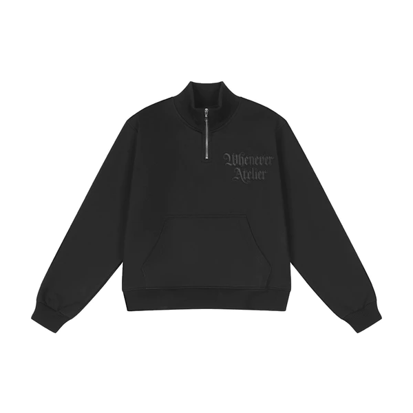 ÁO “WHENEVER” ÁO KHOÁC NỈ LOGO THÊU - LOGO HALF-ZIP SWEATSHIRT / BLACK