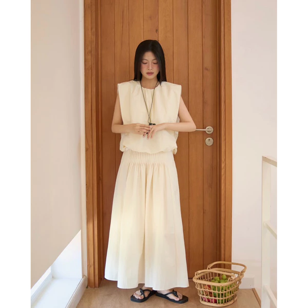 DOB I Chân váy dài dáng xòe cạp xếp li form rộng Hàn Quốc I Sic Skirt