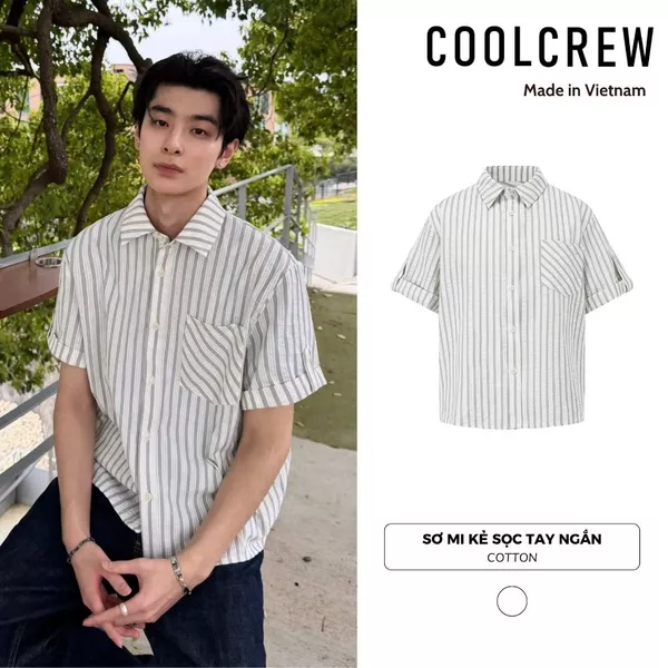 Áo Sơ Mi Kẻ Sọc Tay Ngắn 𝐂𝐎𝐎𝐋𝐂𝐑𝐄𝐖 Basic Form Boxy Thoáng Mát Phong Cách Hàn Quốc Unisex AMN143