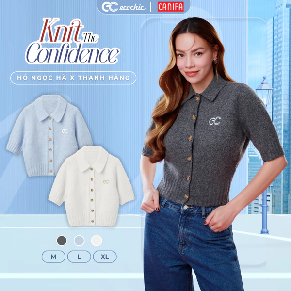 (LINK SALE) [ECOCHIC x CANIFA] Áo Len Tay Lỡ Cài Cúc Logo Ngực Chất Liệu Len Mềm Cao Cấp Chính Hãng HNH EC02