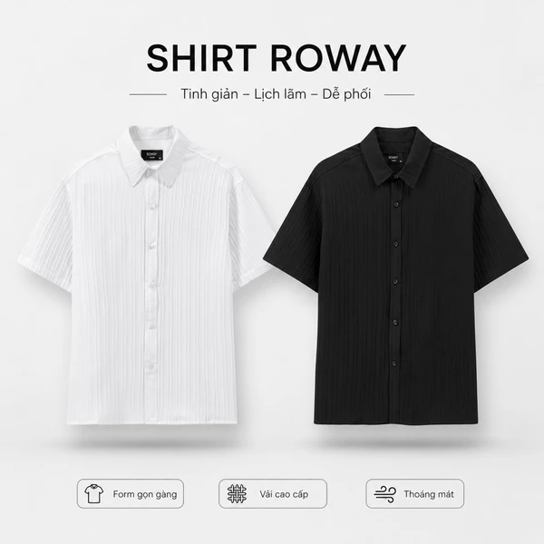 Áo sơ mi nam ROWAY vải đũi thoáng mát, Sơ mi cộc tay đũi gân