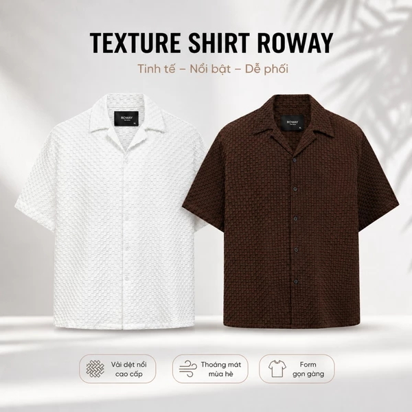 Áo sơ mi nam ROWAY form suông thoáng mát, Cộc tay dệt ô