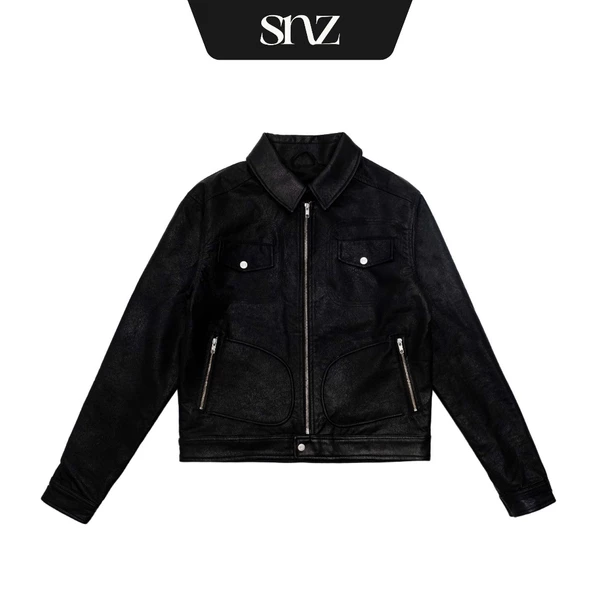 Áo Khoác SNAZZY Unisex Chất Liệu Da Chính Hãng - OIL BLACK TRUCKER