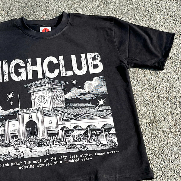 Áo thun BẾN THÀNH MAKET TEE tay lỡ cổ tròn HIGHCLUB unisex - ĐEN/TRẮNG