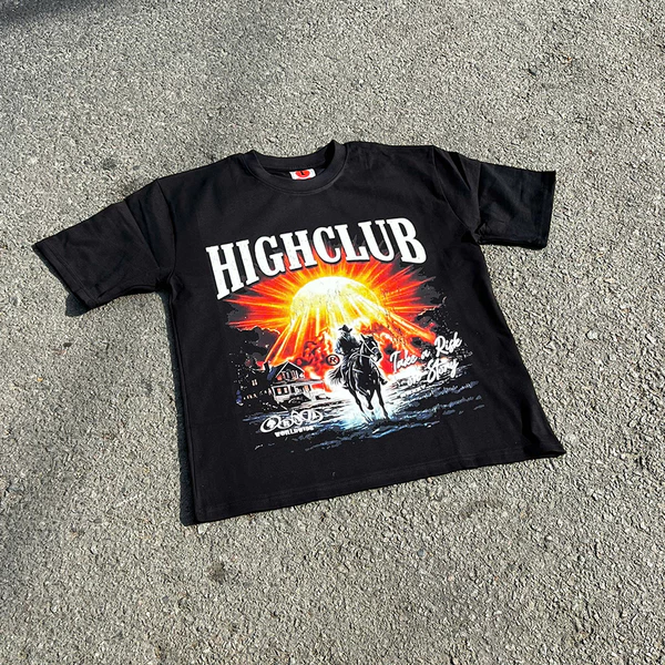 Áo thun COWBOY TEE tay lỡ cổ tròn HIGHCLUB unisex - ĐEN