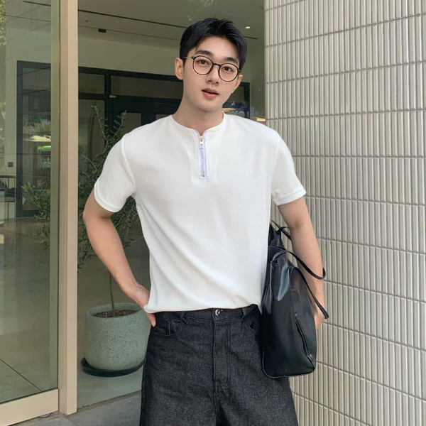 Áo Thun Nam Cổ Khoá Zip  ZUTEE Dáng Clean Fit Tôn Chiều Cao Chất Vải Wafle