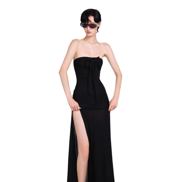 LSOUL Đầm Maxi Quây Đính Nơ Bản Lớn Ôm Body Tôn Dáng Xẻ Tà Rủ Mềm Sang Trọng Livia Dress V26041705