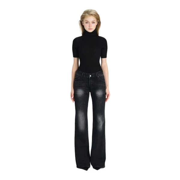 LSOUL Áo Len Nữ Cổ Lọ Ngắn Tay Ain Top + Quần Jean Nữ Phối Viền Chỉ Nổi Ezzo Pants A26032891