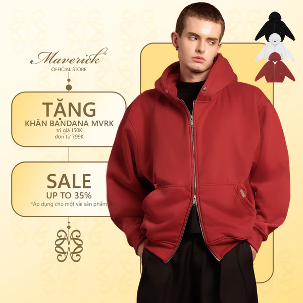Áo Hoodie Zip MVRK Initial Unisex Boxy 400GSM Chất Nỉ Lông Cáo Dày Dặn Chống Nắng Tốt