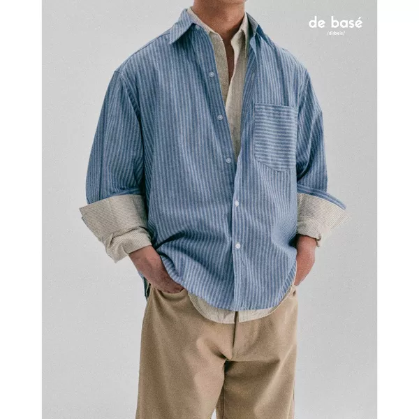 basé SHIRT 05 - Áo Sơ mi Cotton Kẻ Xanh - De Basé