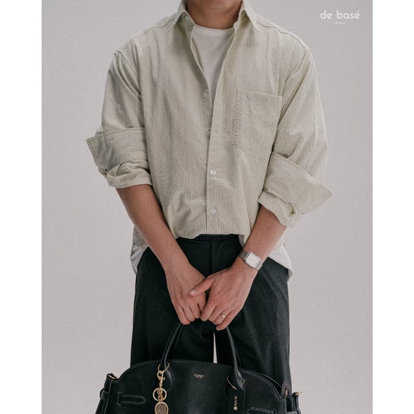 basé SHIRT 04 - Áo Sơmi Kẻ Be - de basé
