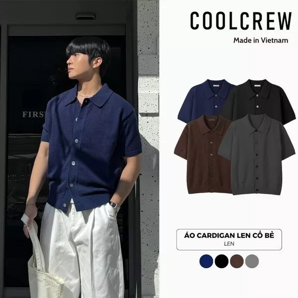 Áo Cardigan Len Dệt Kim Cổ Bẻ 𝐂𝐎𝐎𝐋𝐂𝐑𝐄𝐖  Ngắn Tay Form Regular Unisex Phong Cách Thời Trang Hàn Quốc - ALH08 APN108