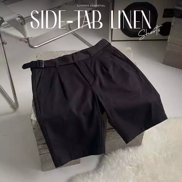 Quần short đũi SIDE-TAB LINEN SHORTS TORANO basic, có quai nhê thanh lịch và hiện đại FSBI004