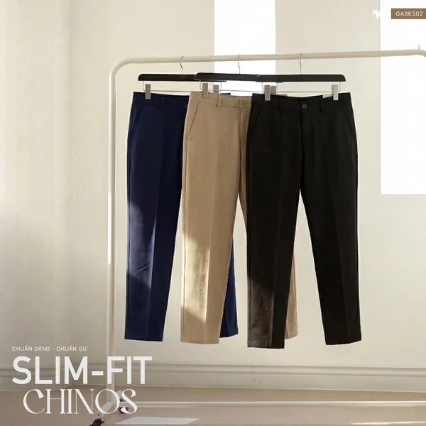 Quần khaki dài SLIMFIT CHINOS TORANO túi chéo basic slimfit thêu logo sườn mềm mịn, co dãn nhẹ và tôn dáng GABK502