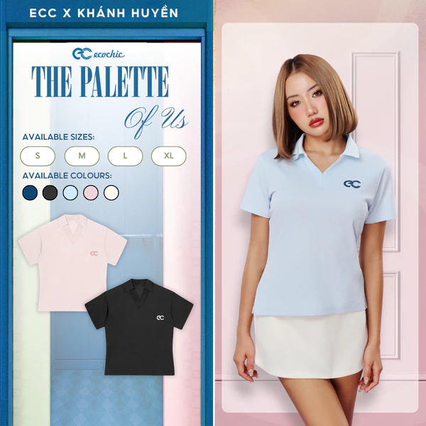 Áo Phông ECOCHIC B241 Áo Cổ V Polo Logo In Form Rộng Chất Liệu Cao Cấp Chính Hãng