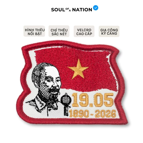 Patch Thêu CHÂN DUNG BÁC HỒ thêu satin có miếng dán velcro cao cấp - SOUL OF A NATION
