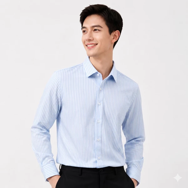 Sơ mi dài tay STRIPED SHIRT TORANO kẻ dọc lớn thêu logo ở thép tay mềm mại, thoáng khí và thấm hút tốt GATB517