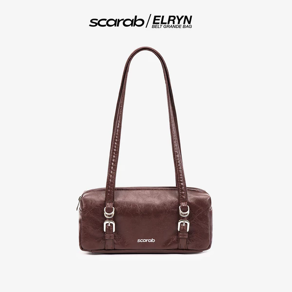Scarab Túi Da Mềm Form Ngang Vintage Đeo Vai Hàn Quốc - Elryn Belt Grande Shoulder Bag