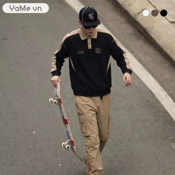 Áo Polo phối màu thân áo, phom rộng F4 - The No Style 181 23404 |YaMe|