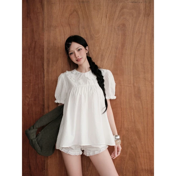 KIDO - Set áo babydoll tay phồng + Quần ngắn bí BUNNY SET
