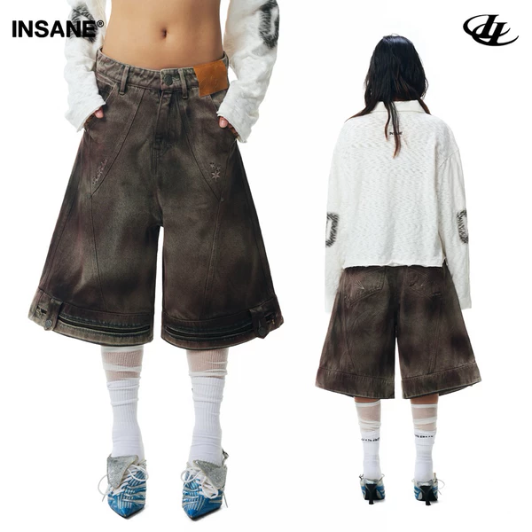Quần Lửng InsaneClo SMOKE JORTS Form Rộng Dài Qua Gối Unisex Chất Liệu Denim