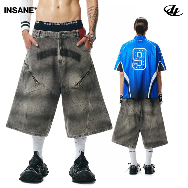 Quần Lửng InsaneClo CYBER JORTS Form Rộng Dài Qua Gối Unisex Chất Liệu Denim