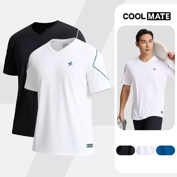 [MUA 3 GIẢM 12%]Combo 2 Áo thun thể thao nam cổ V Tennis, Typti, Pickleball DinkShot Essentials THOÁNG KHÍ Coolmate