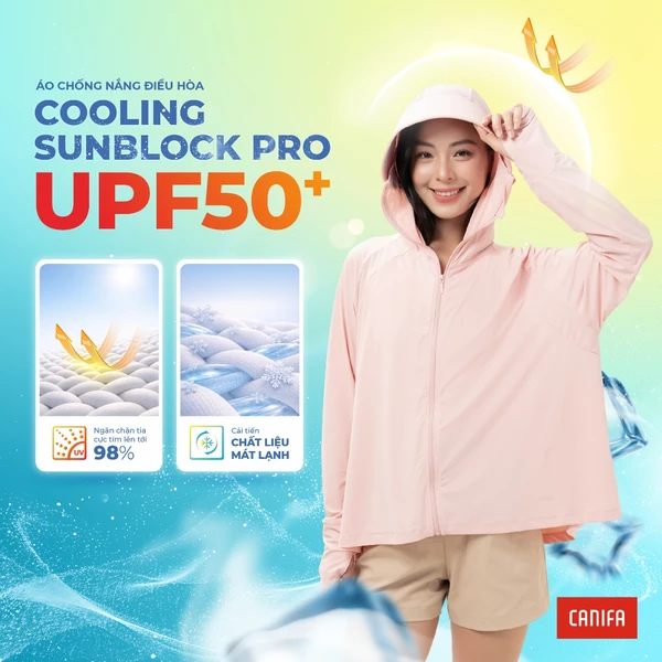 Áo chống nắng nữ CANIFA cánh dơi mát lạnh thoáng khí mũ rộng vành cổ cao che kín 6OT26S003